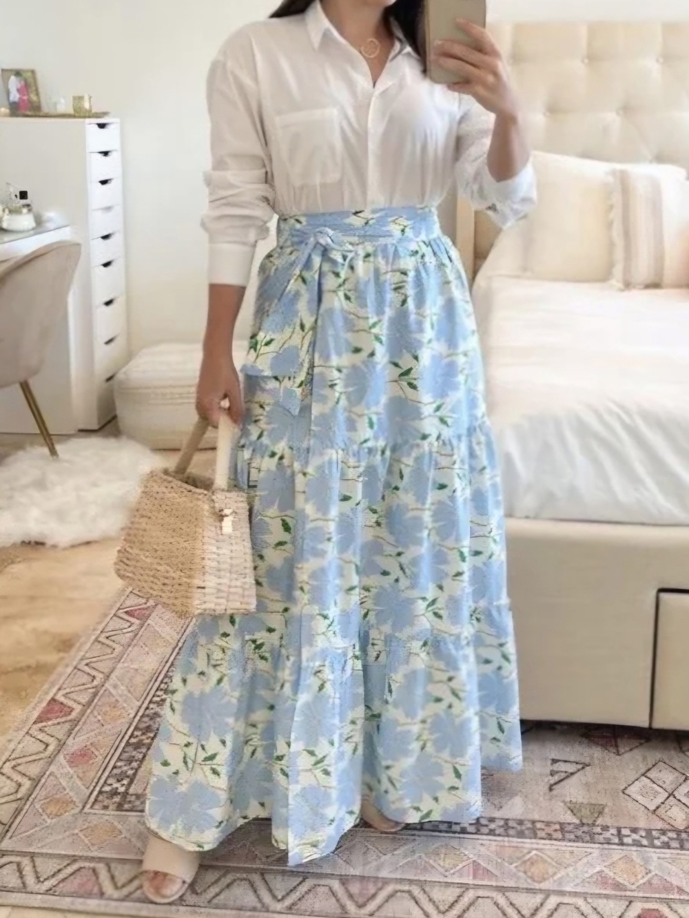 Who What Wear Blue Floral Tiered Maxi Wrap Skirt Cottagecore Vacation Style M - Picture 1 of 12